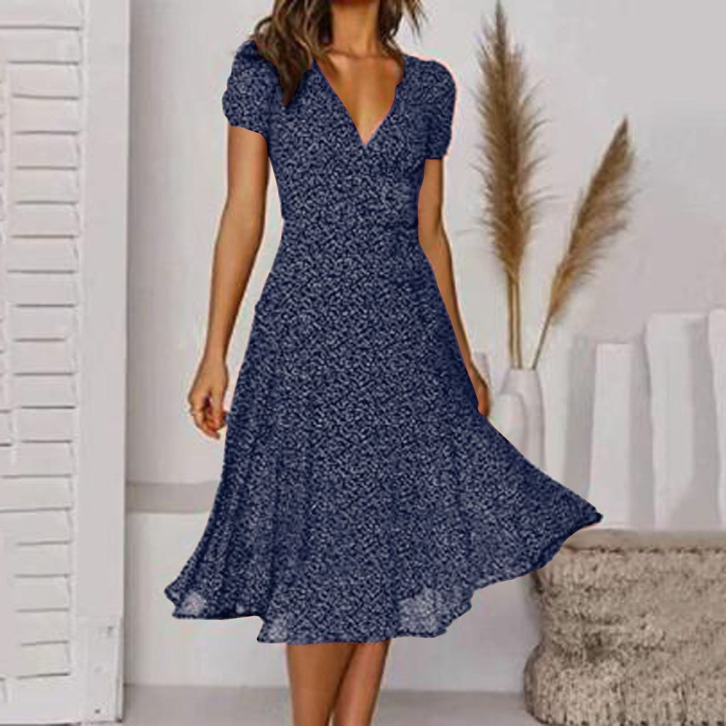 Vestido Mujer línea A Escote en V Bajo Oscilante