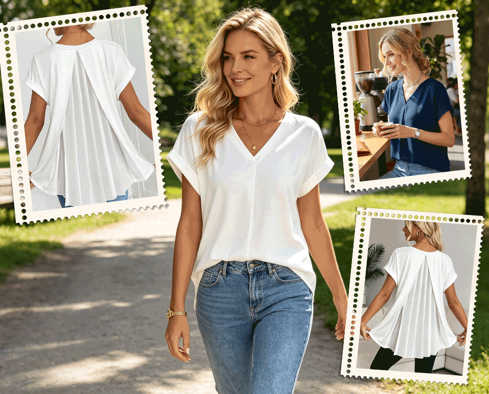 Blusa Mujer con Escote en V y Espalda Plisada - Mavetta
