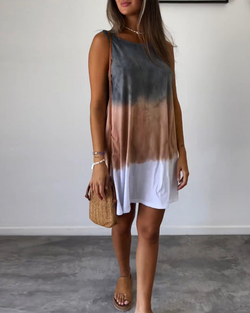 Vestido Mujer Sin Mangas Corte A Línea Efecto Tie Dye