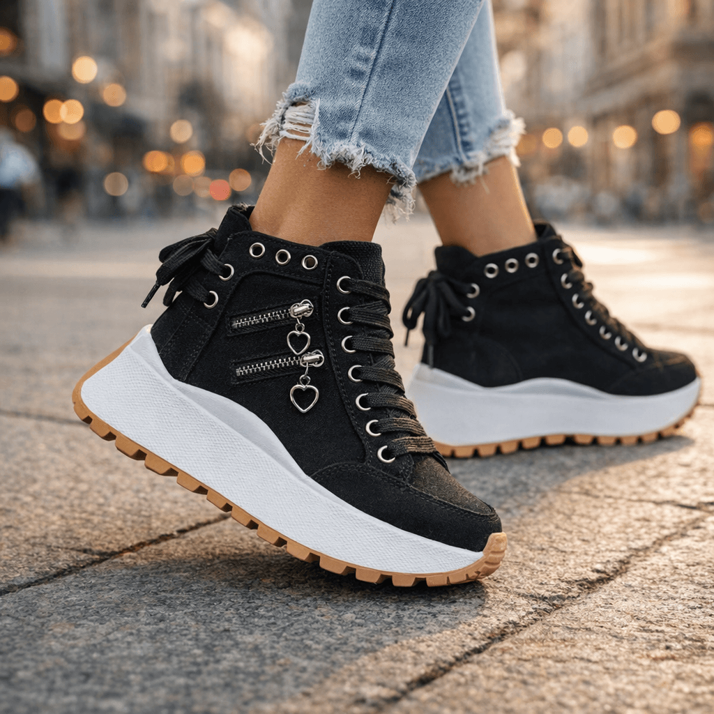 Zapatillas mujer plataforma denim cremalleras estilo urbano