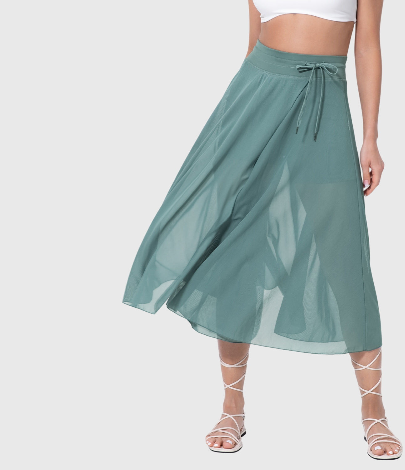 Falda Midi Mujer Talle Alto Cordón Ajustable Acampanada