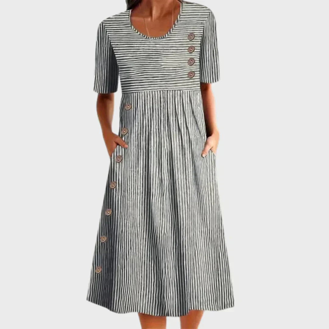 Vestido Mujer Algodón Botones Estilo Verano Casual Ligero