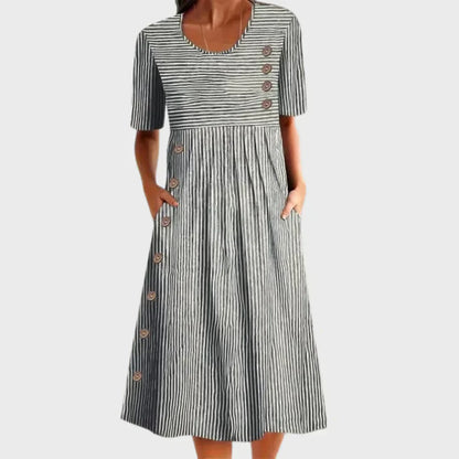 Vestido Mujer Algodón Botones Estilo Verano Casual Ligero