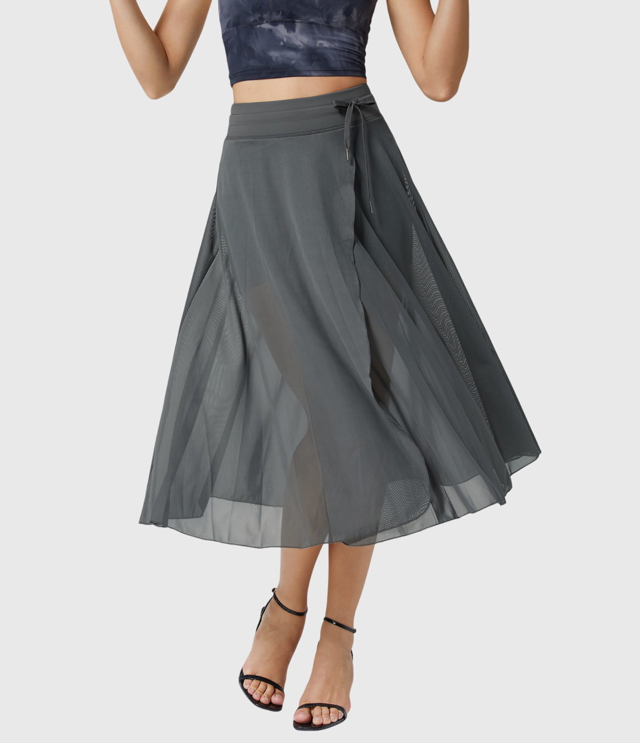 Falda Midi Mujer Talle Alto Cordón Ajustable Acampanada