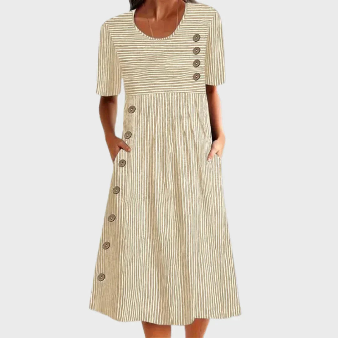 Vestido Mujer Algodón Botones Estilo Verano Casual Ligero