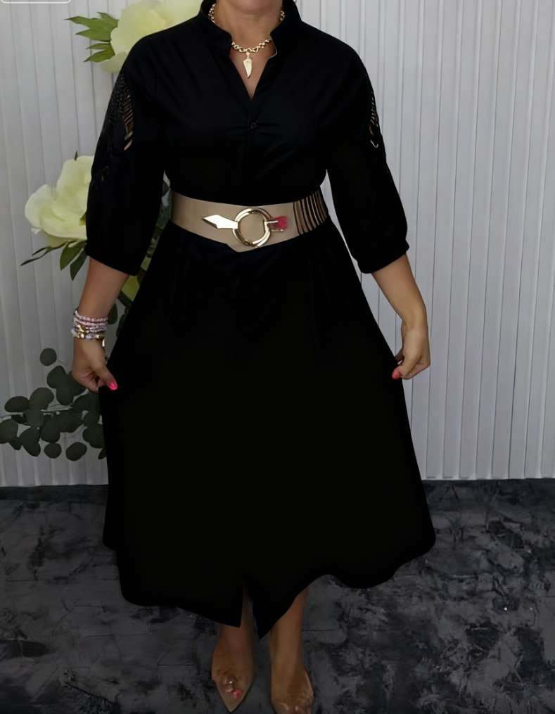 Vestido Camisero Mujer Fluido Corte Midi con Cinturón