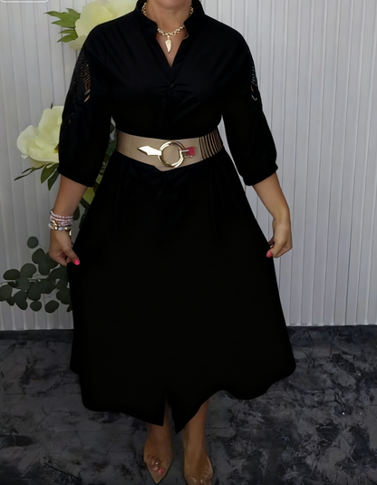 Vestido Camisero Mujer Fluido Corte Midi con Cinturón