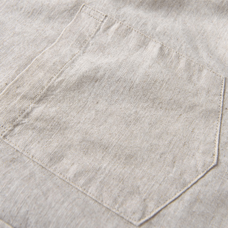 Camisa Hombre Algodón y Lino Manga Larga Cuello Solapa