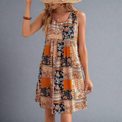 Vestido mini mujer con estampado bohemio sin mangas