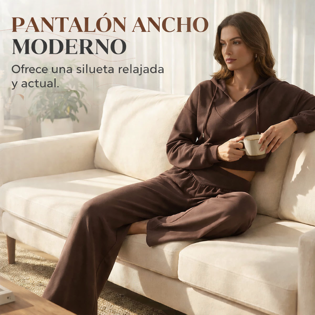 Conjunto Mujer Sudadera Corta y Pantalón Ancho