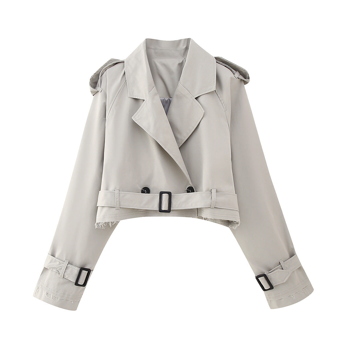 Chaqueta Trench Mujer con Solapas Clasicas y Trabillas Corto
