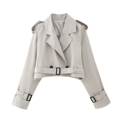 Chaqueta Trench Mujer con Solapas Clasicas y Trabillas Corto