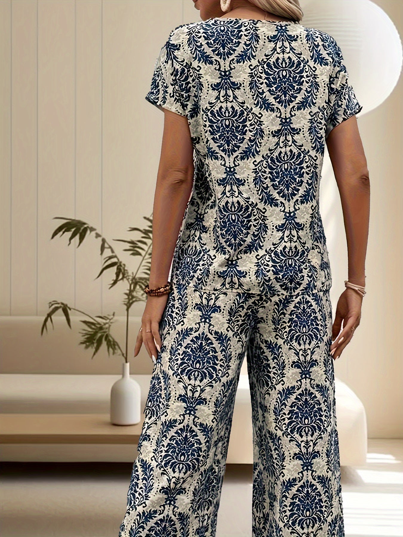 Conjunto Mujer de Camiseta y Pantalón Algodón Estampado Casual