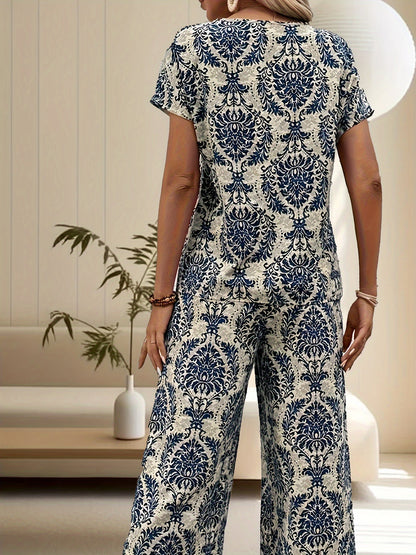 Conjunto Mujer de Camiseta y Pantalón Algodón Estampado Casual