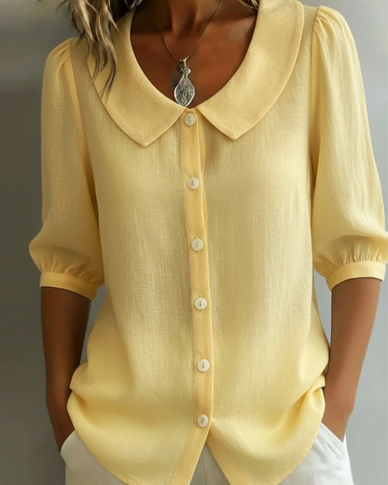 Camisa mujer de algodón cuello peter pan manga fluida