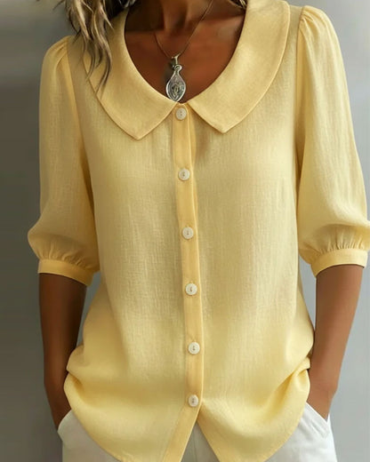 Camisa mujer de algodón cuello peter pan manga fluida