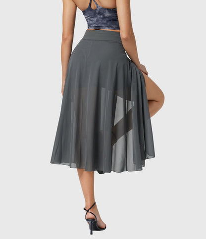Falda Midi Mujer Talle Alto Cordón Ajustable Acampanada