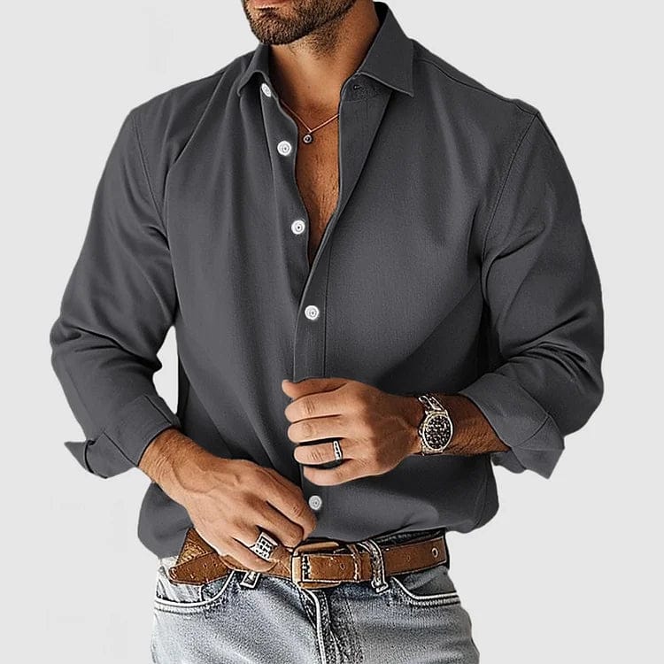 Camisa Hombre Tejido Ligero Botones Frontales Corte Elegante