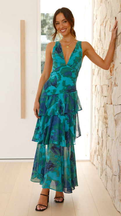Vestido maxi mujer con volante y estampado floral