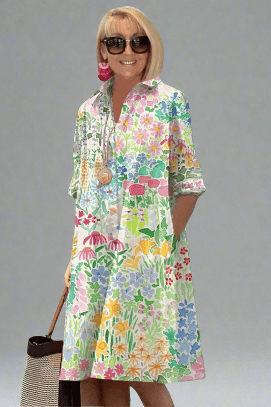 Vestido Largo Mujer Corte A Escote en V Estampado Floral - Mavetta