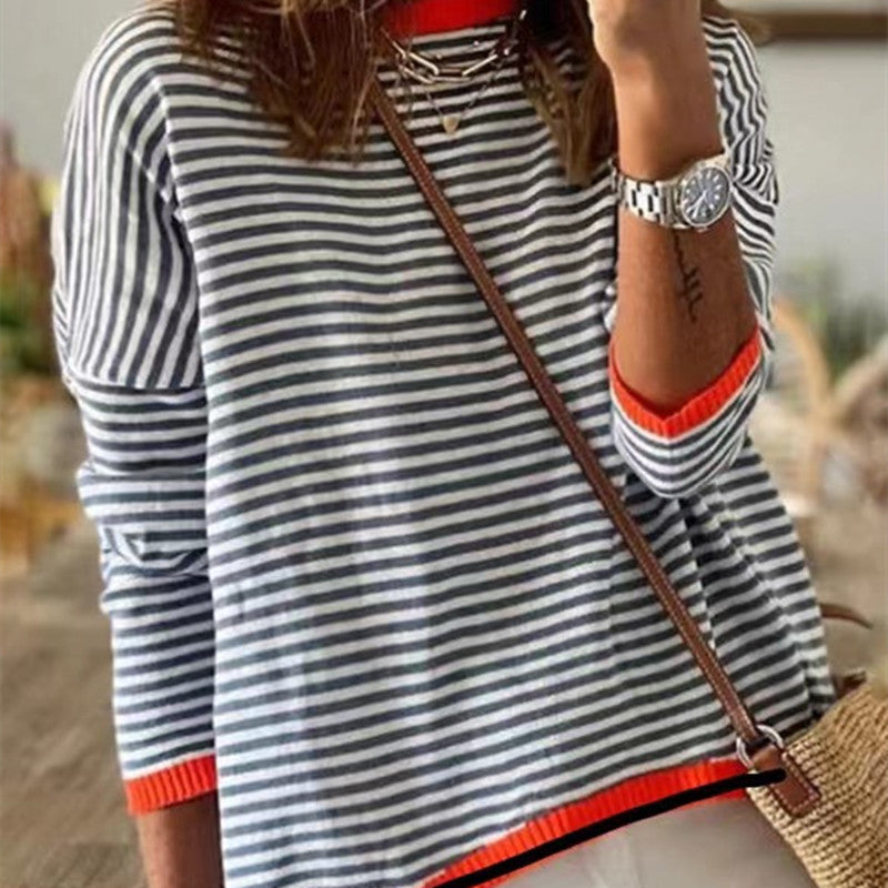 Jersey mujer cuello redondo rayas hombros caídos bloques color - Mavetta