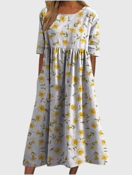 Vestido Midi Mujer Estampado Floral Corte Suelto