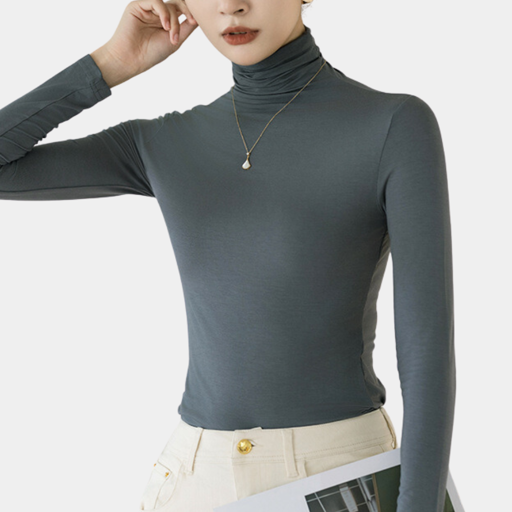 Mujer Cuello Alto Manga Larga Ajuste Slim