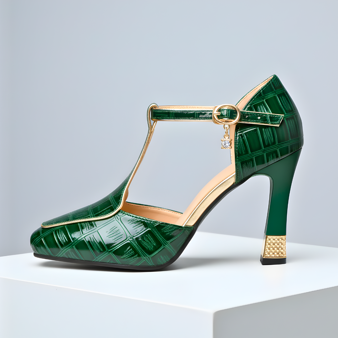 Tacones mujer con tira en T tacón bloque elegante fiesta - Mavetta