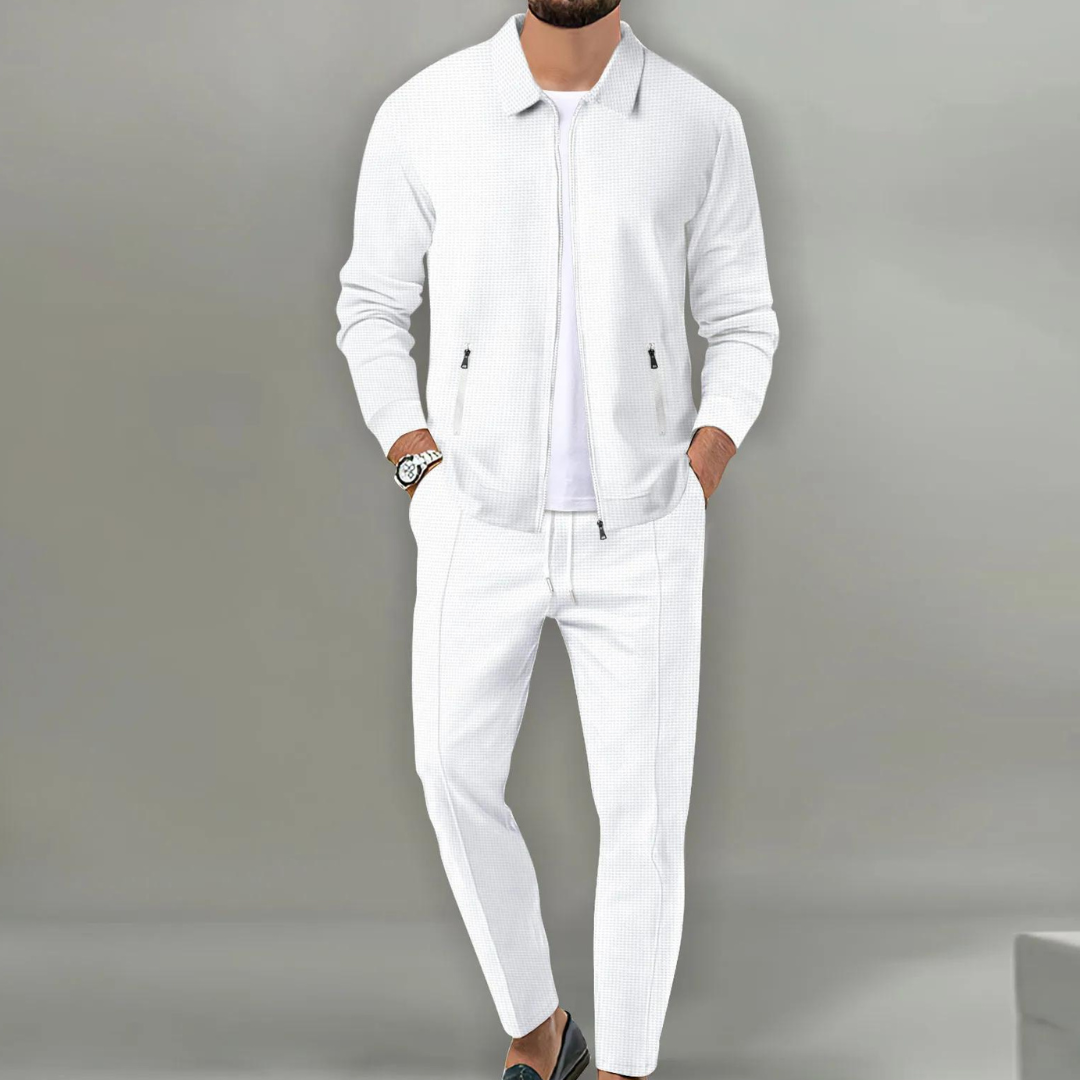 Conjunto hombre chaqueta bomber y pantalón elástico deportivo cómodo