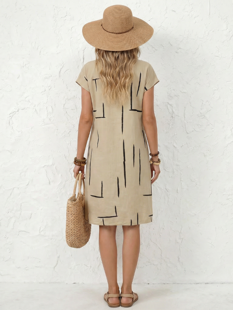 Vestido midi mujer algodón lino escote en V casual verano
