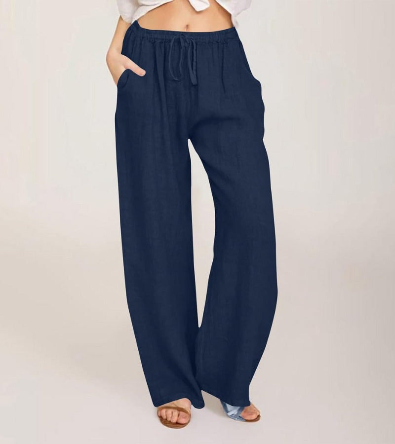Pantalón Mujer Tiro Alto Tejido Ligero Pierna Recta