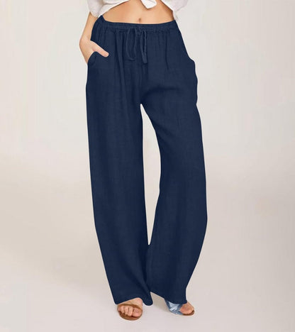Pantalón Mujer Tiro Alto Tejido Ligero Pierna Recta