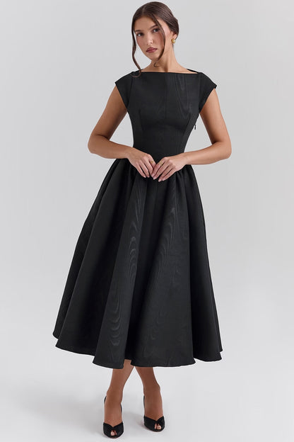 Vestido midi mujer sin mangas espalda descubierta corte línea a