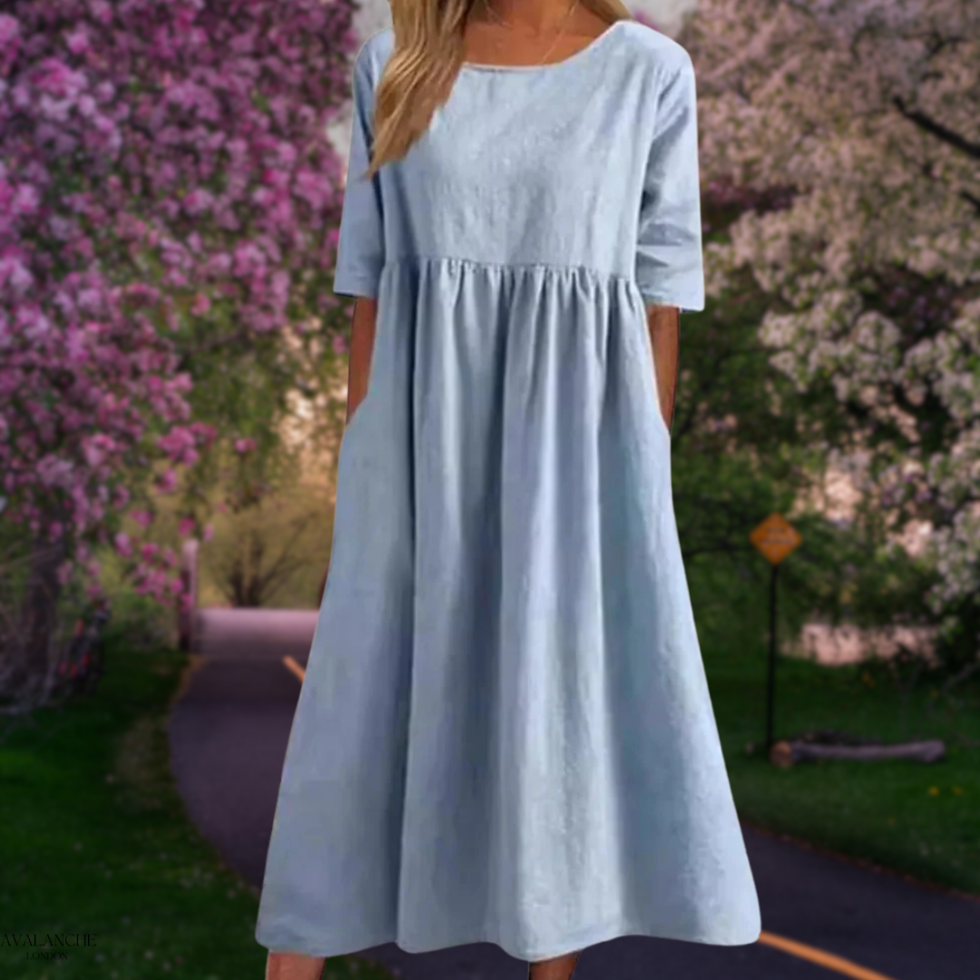 Vestido midi mujer fluido manga media corte cómodo