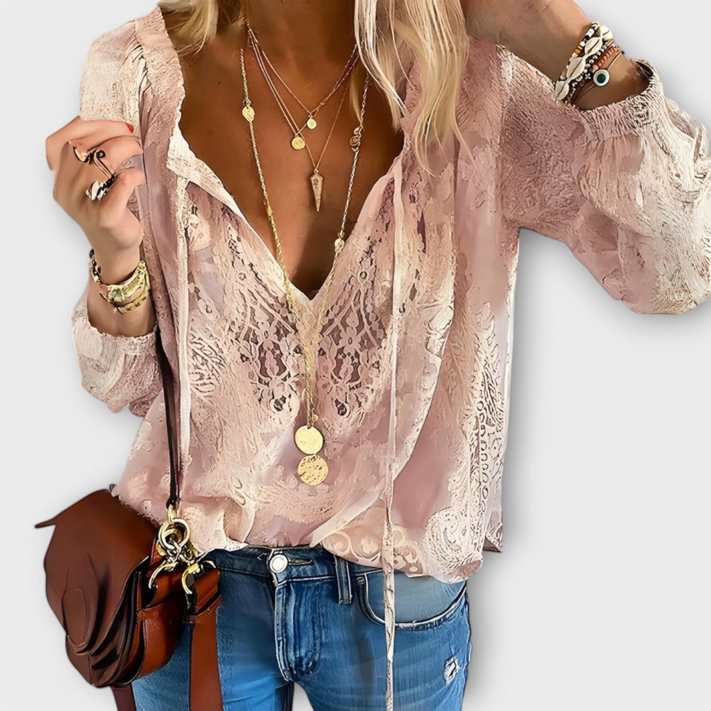 Blusa Mujer Bohemia Escote en V Manga Larga Informal