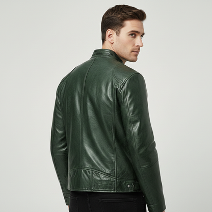 Chaqueta Hombre Cuero Sintético Cuello Alto Puños Ajustables