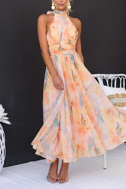 Vestido maxi mujer de verano con diseño halter y estampado