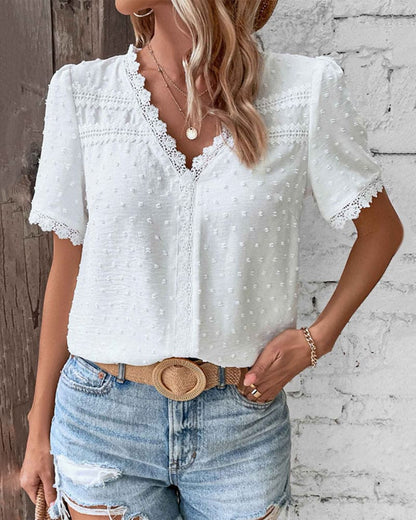 Blusa Mujer de Encaje con Escote en V Ajuste Elegante