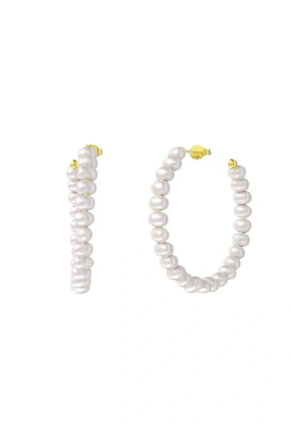 Pendientes Aro Mujer con Perlas Imitacion Elegantes