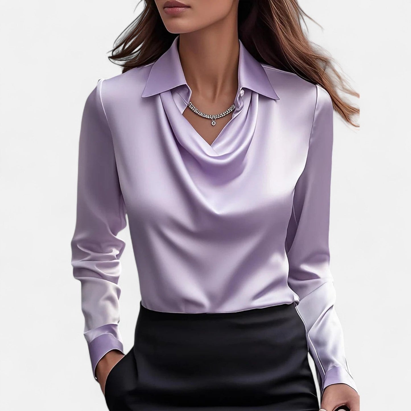 Blusa Mujer de Satén Escote Drapeado Estilo Atemporal