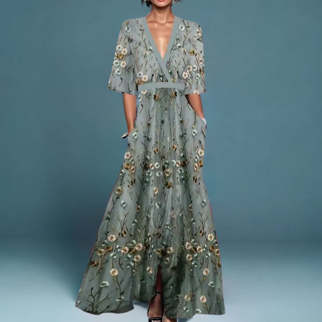 Vestido Mujer Estampado Floral Elegante Ajuste Clásico
