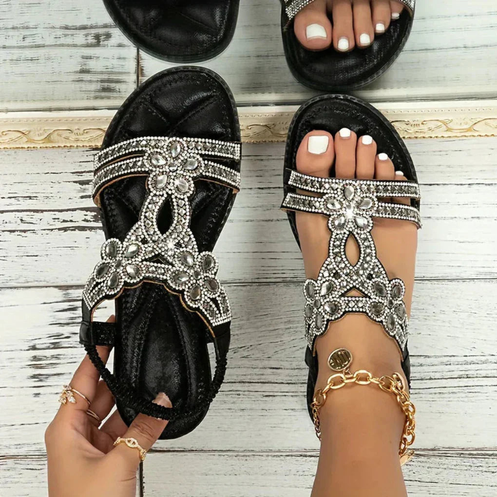 Sandalias Mujer Planas Cristales Brillantes Estilo Bohemio