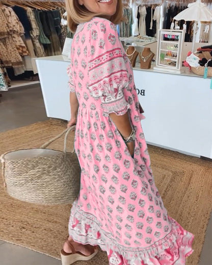 Vestido midi mujer de tejido ligero con lazos y flecos bohemio