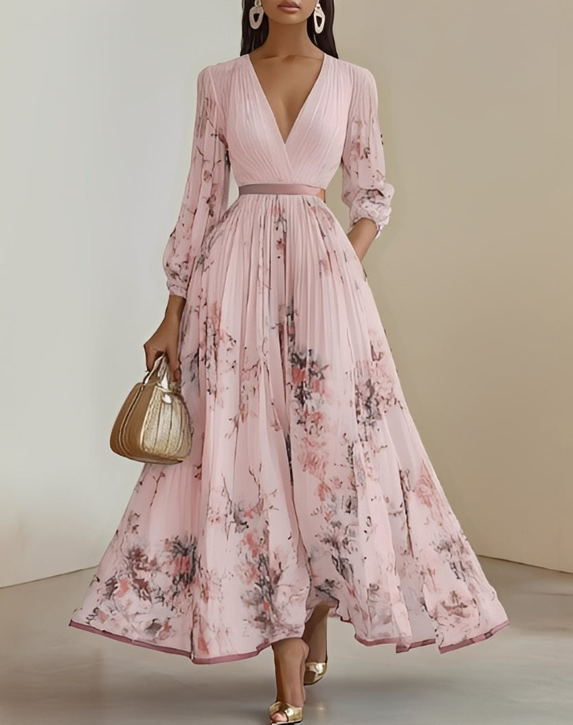 Vestido largo mujer con estampado floral escote en V