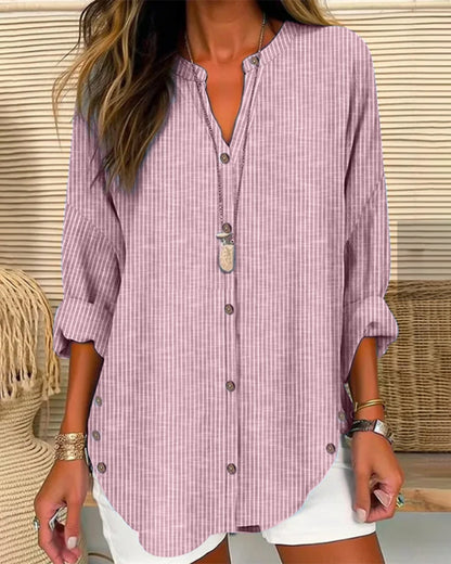 Blusa Larga Mujer Algodón Botones Manga Larga
