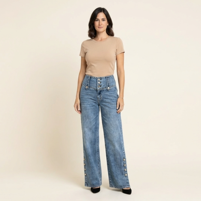 Pantalones Vaqueros Mujer Cintura Alta Corte Ancho - Mavetta