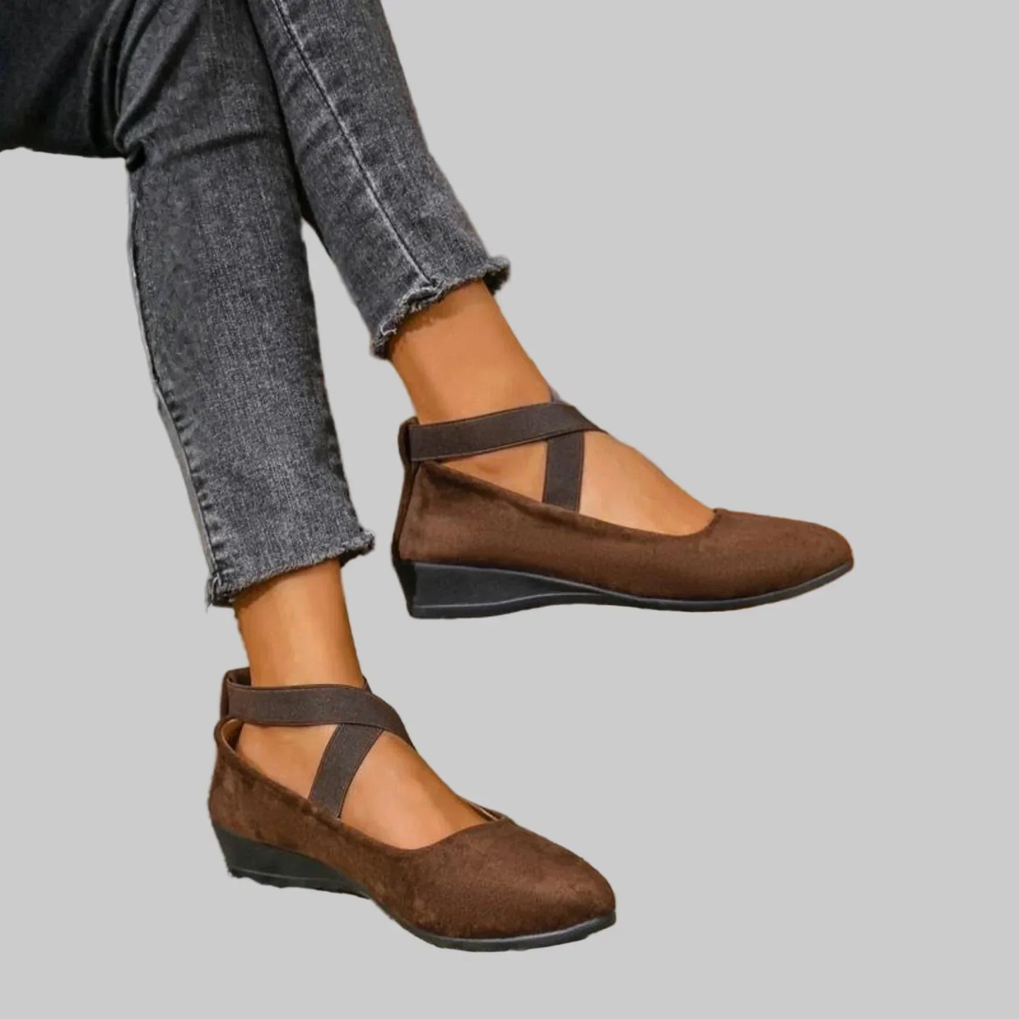 Zapatos Mujer Cuña Cuero Correas Cruzadas Diseño Cerrado