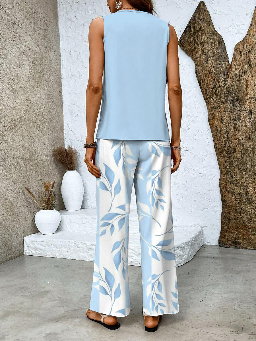Conjunto Mujer de Dos Piezas Blusa Fluida y Pantalón Amplio