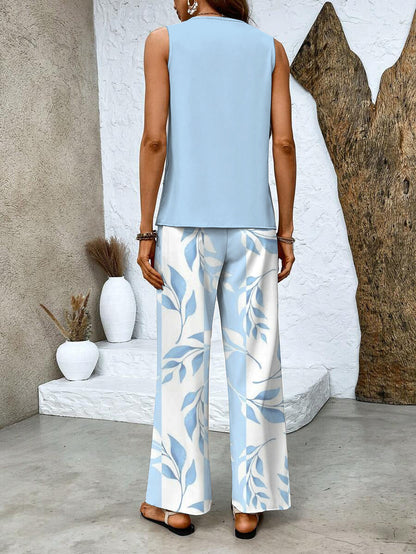 Conjunto Mujer de Dos Piezas Blusa Fluida y Pantalón Amplio
