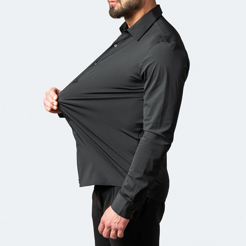 Camisa Hombre Vestir Algodón Elástica Manga Larga Corte Regular